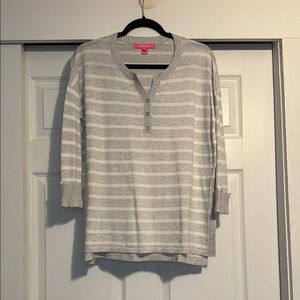 Lilly Pulitzer Gray and White Crew Neck Sweater with Stripes
